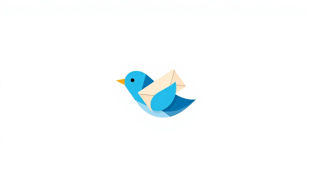 A small geometric blue bird carrying an envelope, symbolising sending a tool submission to Bluebird.